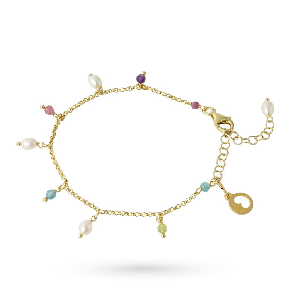 Golden silver bracelet freshwater pearls multicolor stones - GLAMOUR BY LELUNE