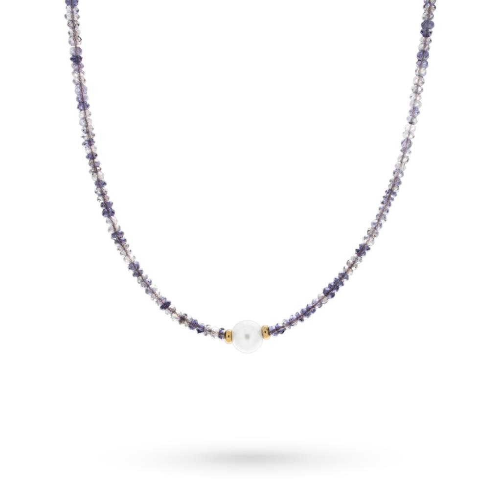Collana filo iolite perla centrale bianca 43cm - UNBRANDED