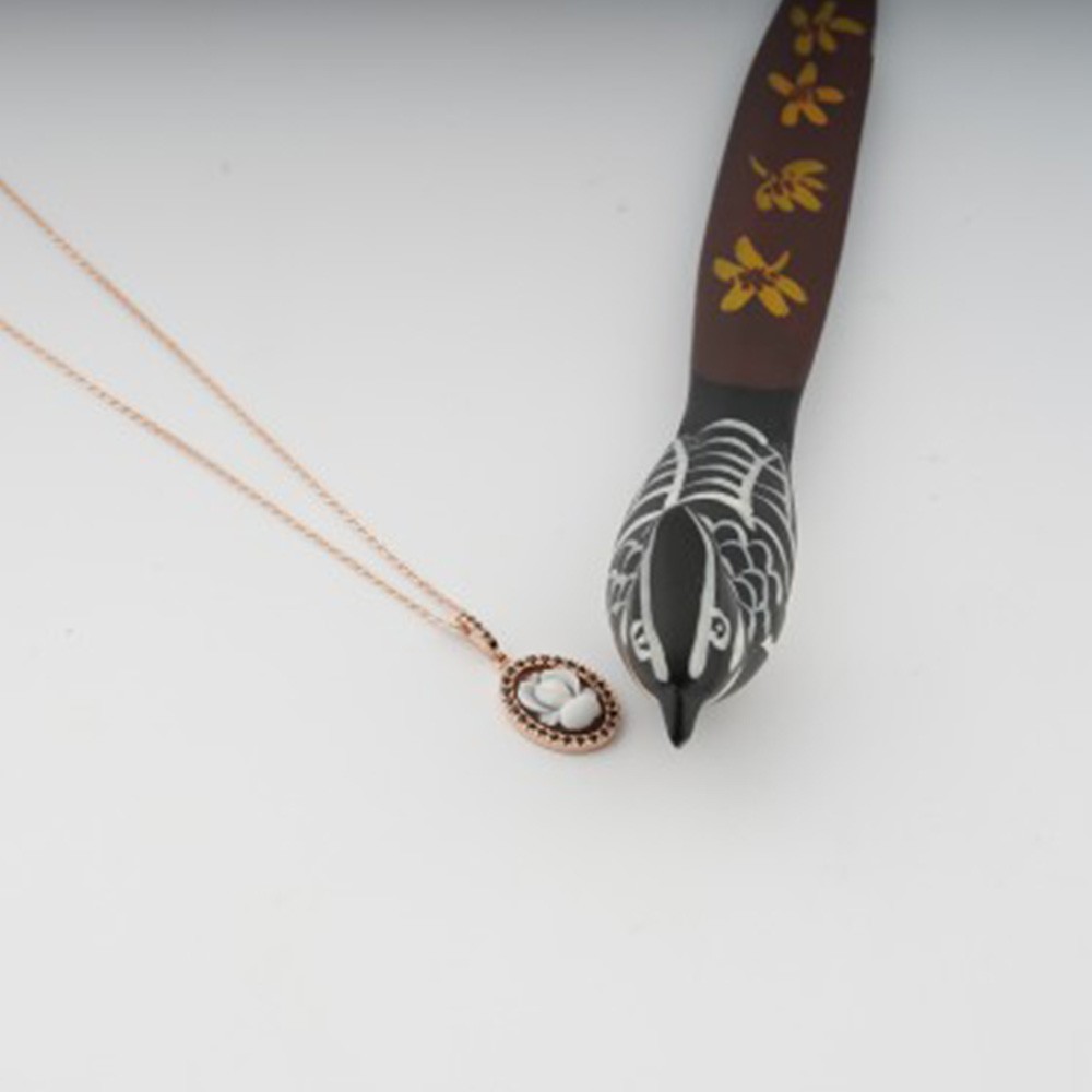  Rose silver necklace with bouquet cameo and glitter - CAMEO ITALIANO