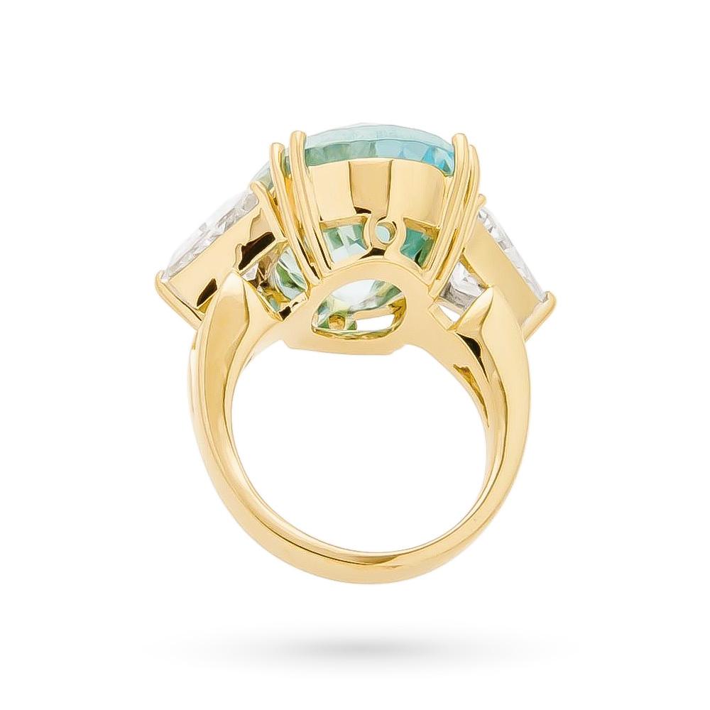  Anello oro giallo topazio ovale azzurro triangoli zirconi - CICALA