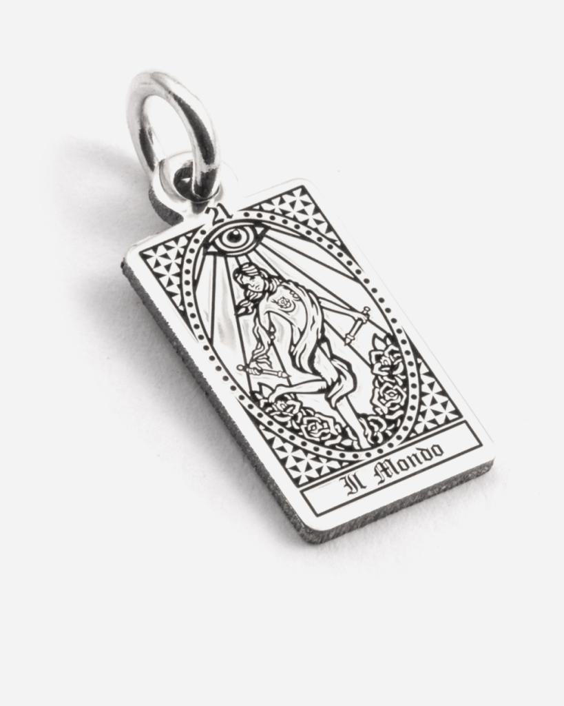 Ciondolo Carta Tarocchi Il Mondo in argento 925 Grande