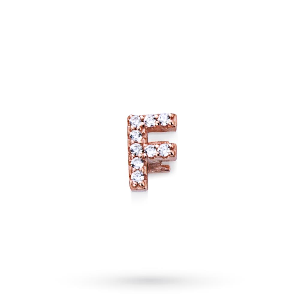 Componente lettera F in argento rosa con zaffiri  - MARCELLO PANE