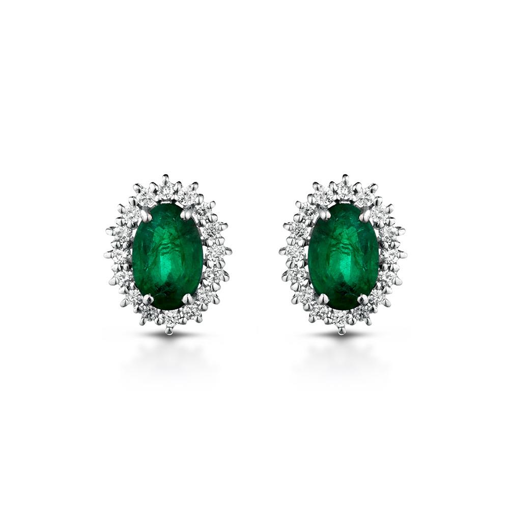 Gold earrings with diamonds and 0,73ct emeralds - LELUNE