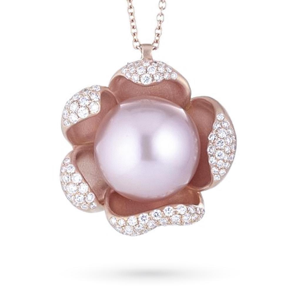  Pink pearl flower gold necklace diamond petals 0.50ct - COSCIA