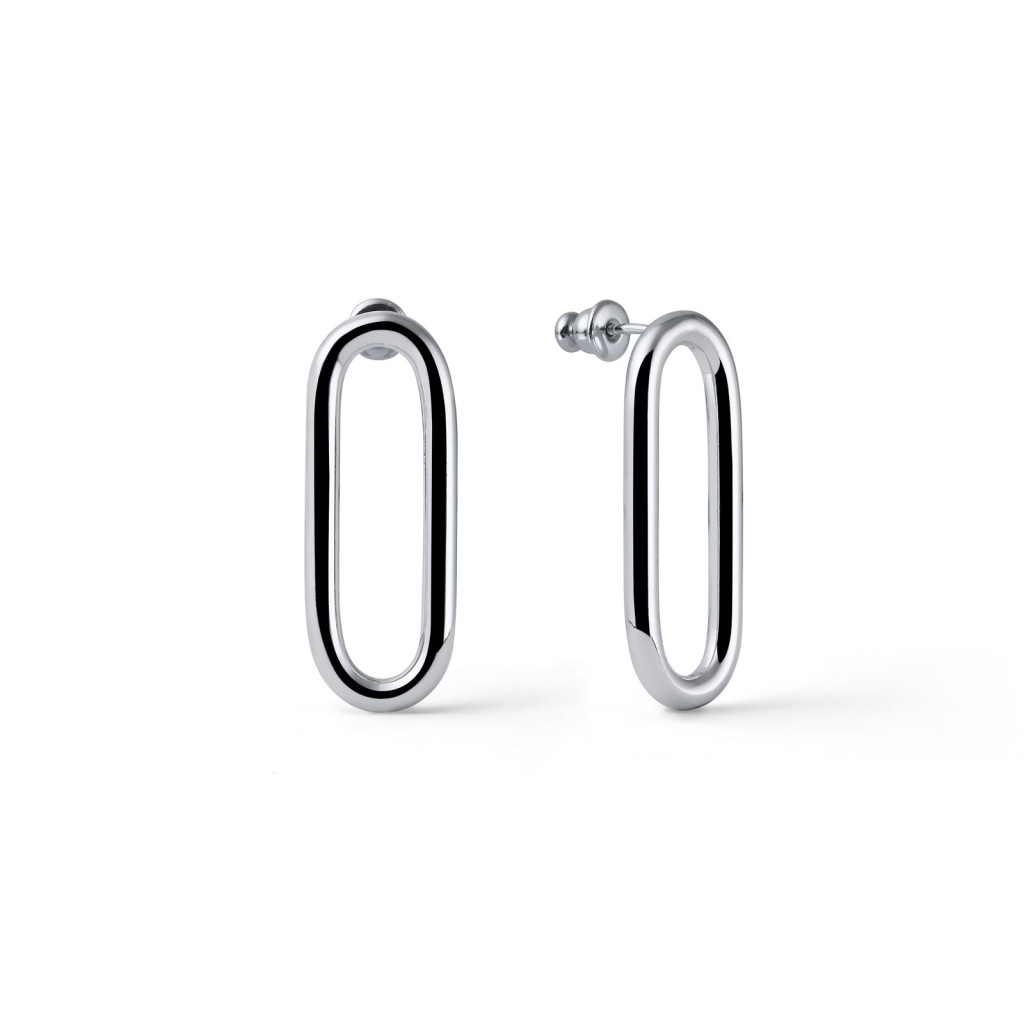 Orecchini Unoaerre 2686 ovali argentati lucidi 3,5 cm - UNOAERRE