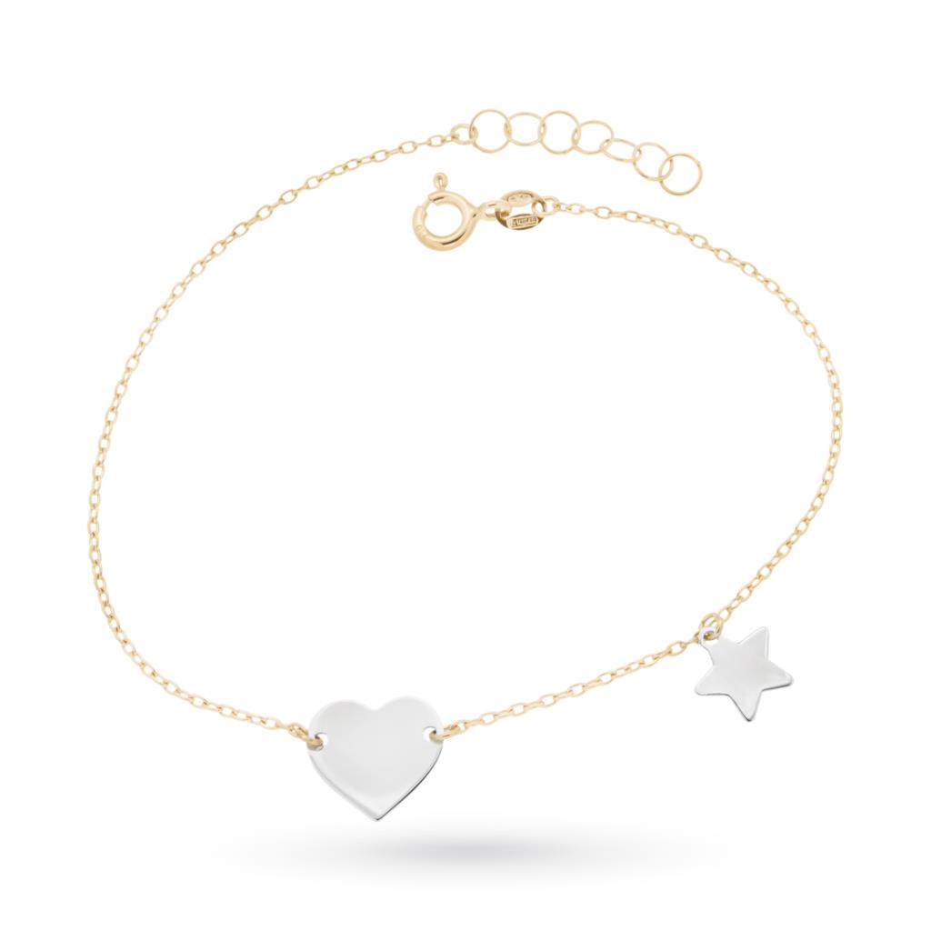 18kt yellow gold bracelet with star pendants and 18kt white gold heart - LUSSO ITALIANO