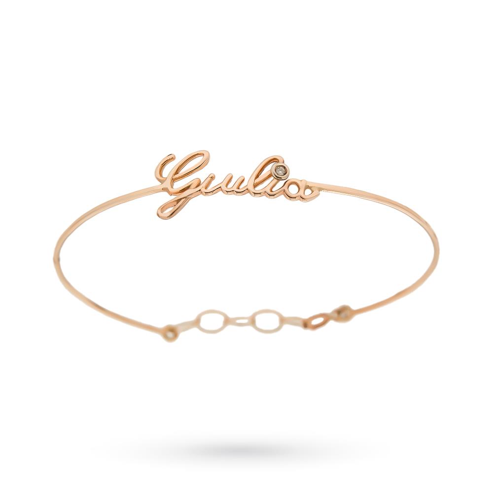 Giulia name bracelet with diamond thread in 18kt rose gold - PINOMARINO