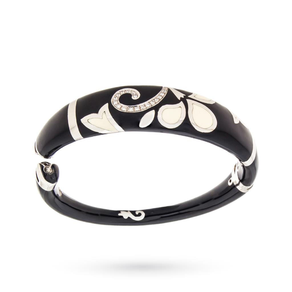  Bracciale rigido Nouvelle Bague smalto nero crema diamanti - LA NOUVELLE BAGUE