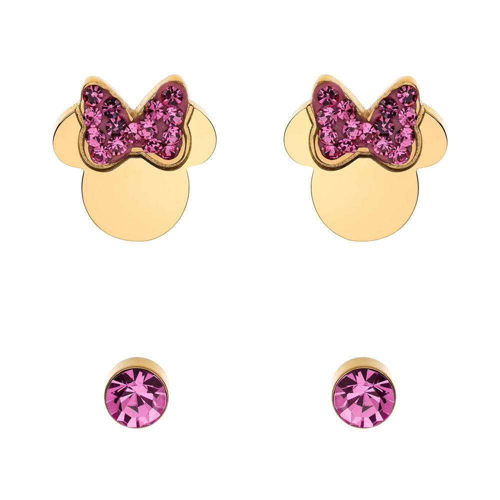 Disney earrings in hypoallergenic steel with golden minnie lobe and pink crystals - DISNEY