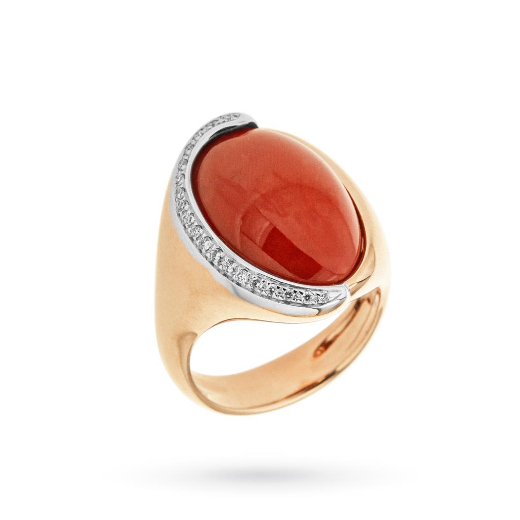 Ring with coral and diamonds in 18kt rose gold - CICALA