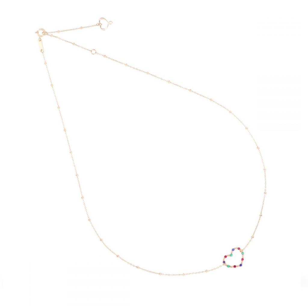 Aurum big heart necklace 18kt rose gold sapphires emeralds rubies - MAMAN ET SOPHIE