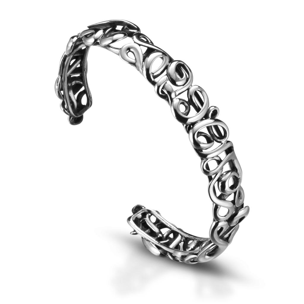 Bracciale rigido sottile in argento 925 ricamato - MARESCA OFFICINE ORAFE