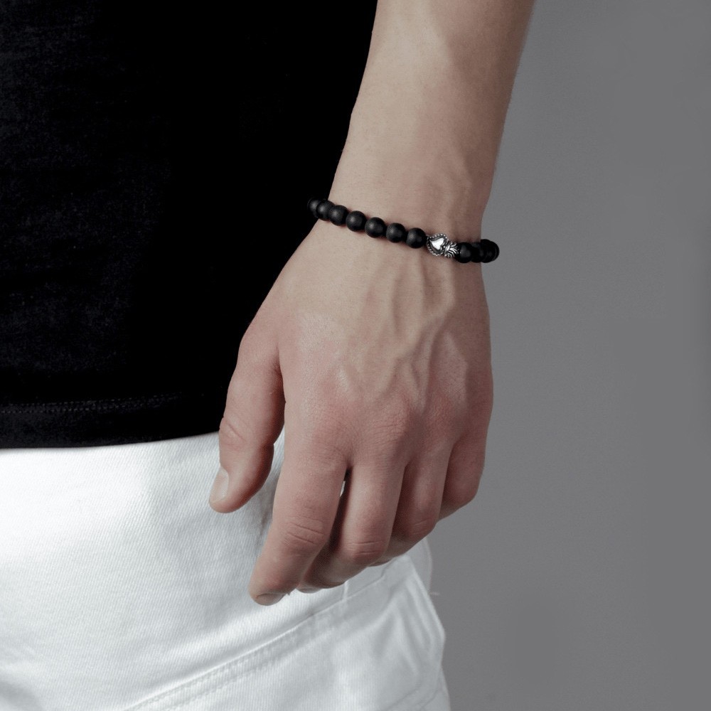 Bracciale agata nera cuore ex voto argento brunito Nove25 - NOVE25