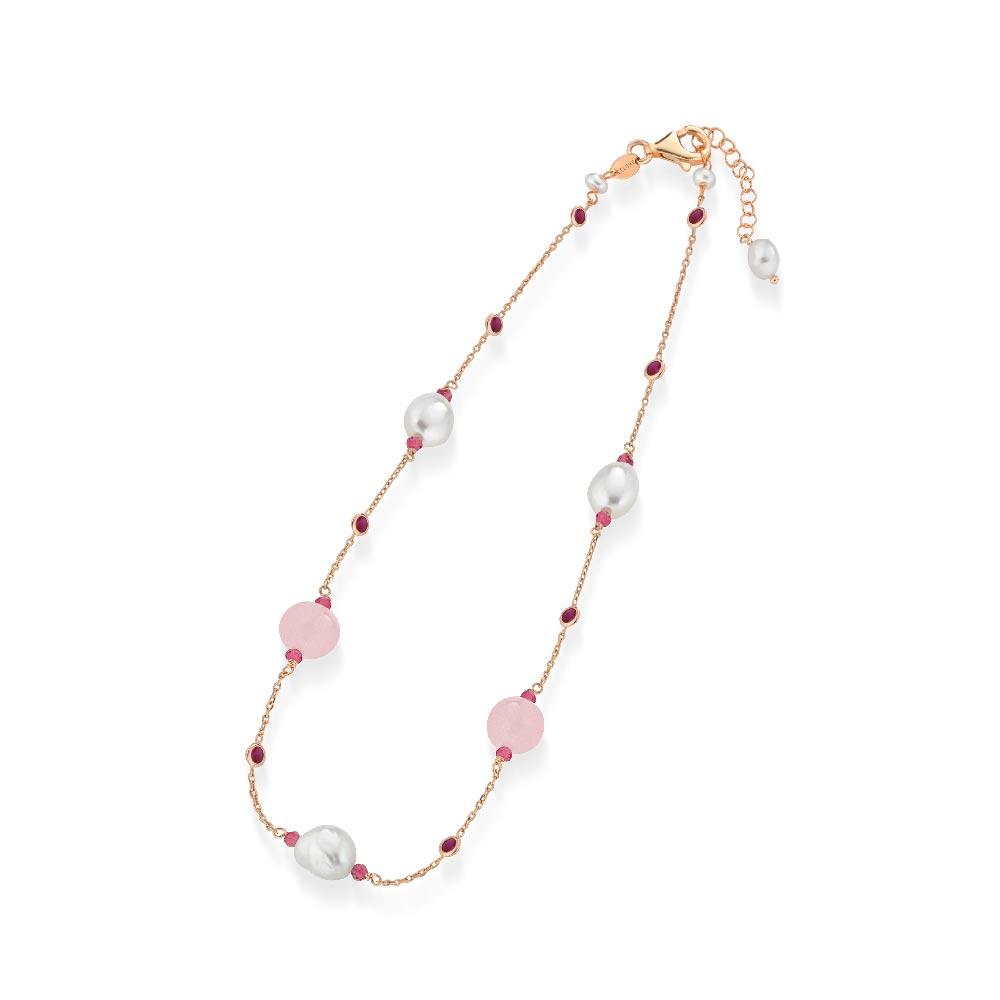 Collana Argento Perle Gemme Rosa LGNK514.1 Glamour - GLAMOUR