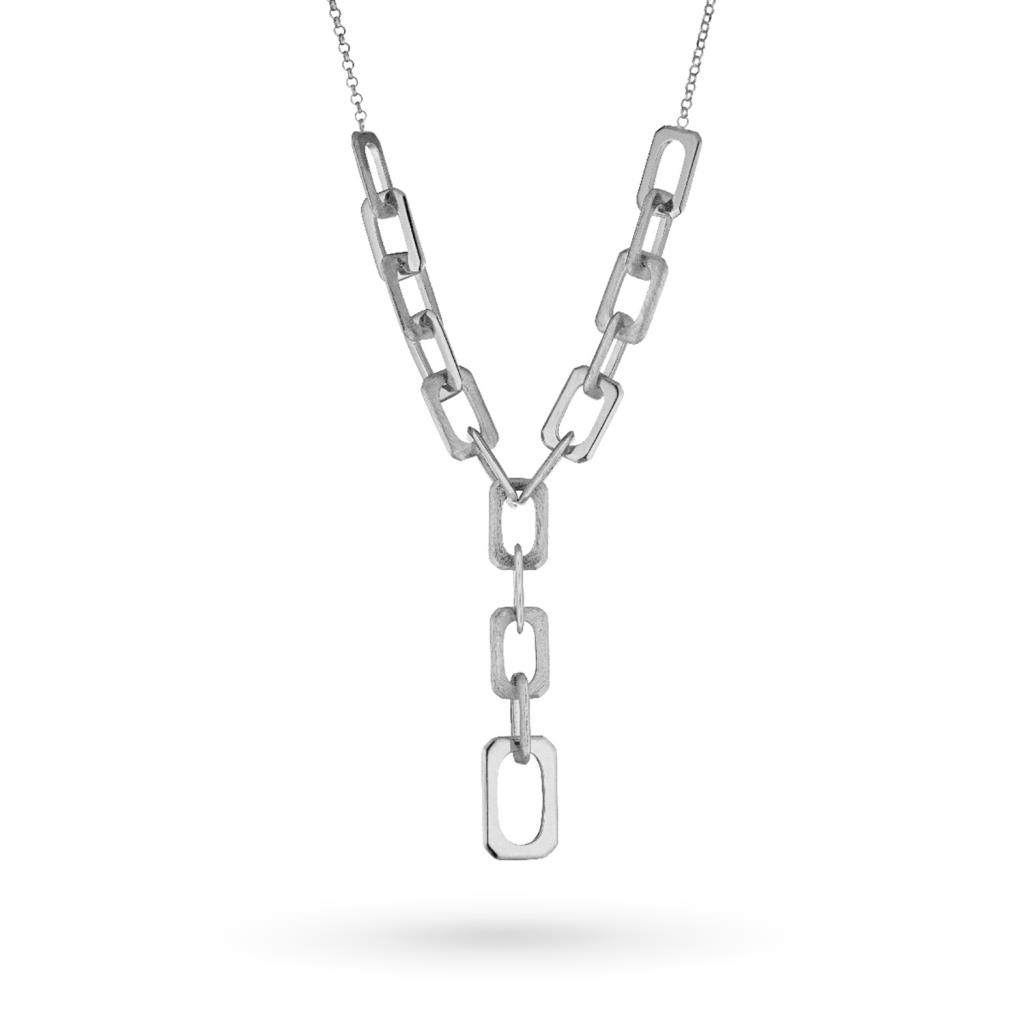 Marcello Pane necklace with thin perforated rectangles in satin silver - MARCELLO PANE