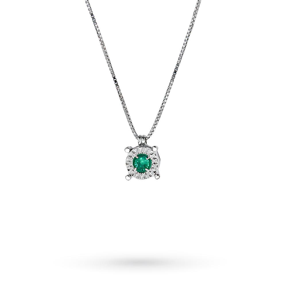 Emerald pendant necklace 0.05ct white gold outline - QUAGLIA