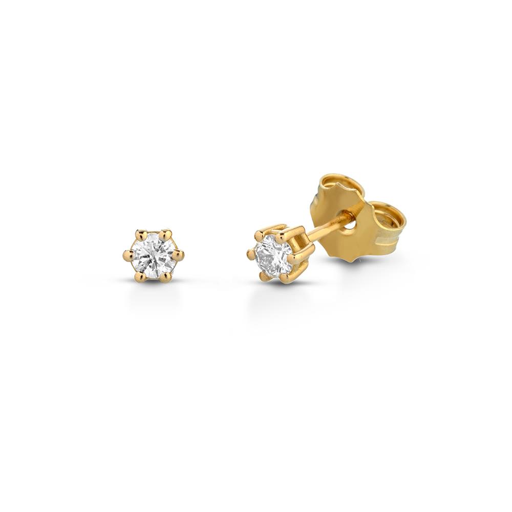 Yellow gold earrings with 6-prong diamonds - LELUNE