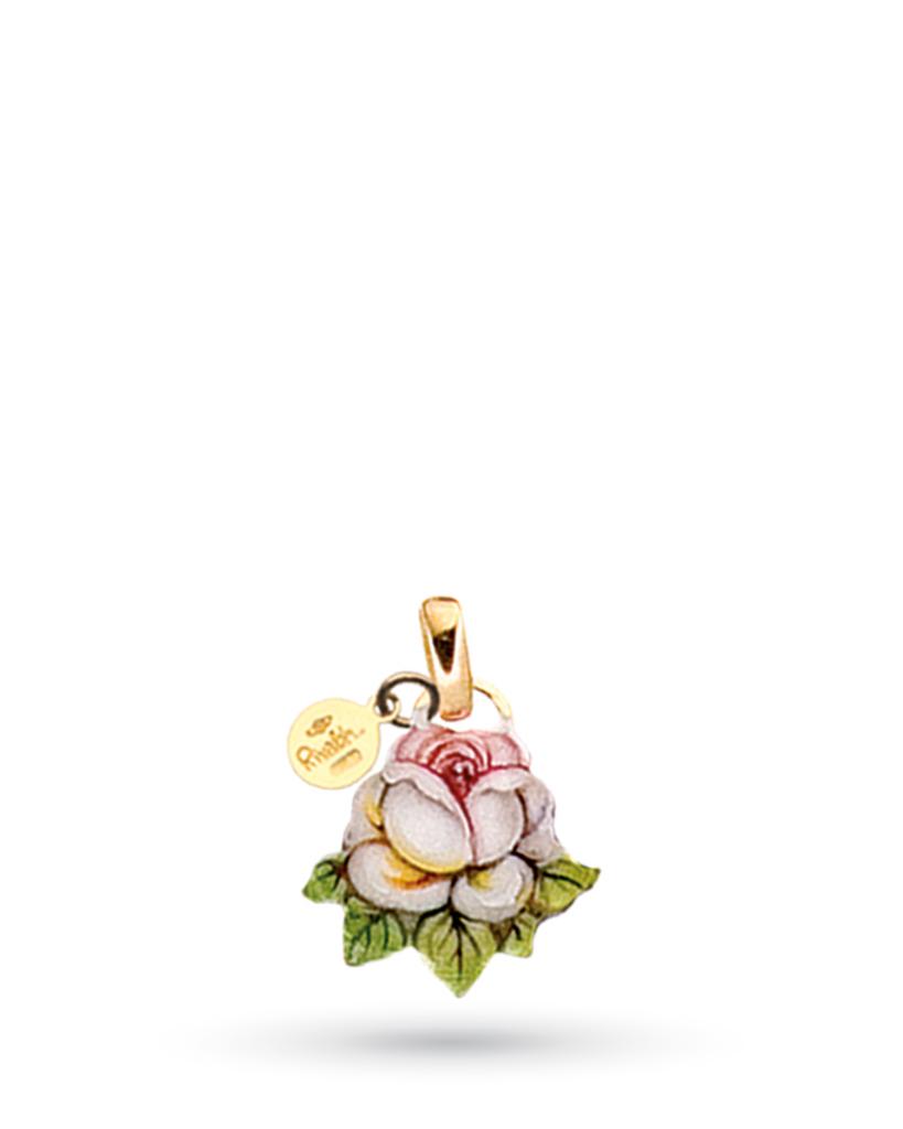18kt yellow gold and copper Gabriella Rivalta enameled white rose pendant - GABRIELLA RIVALTA