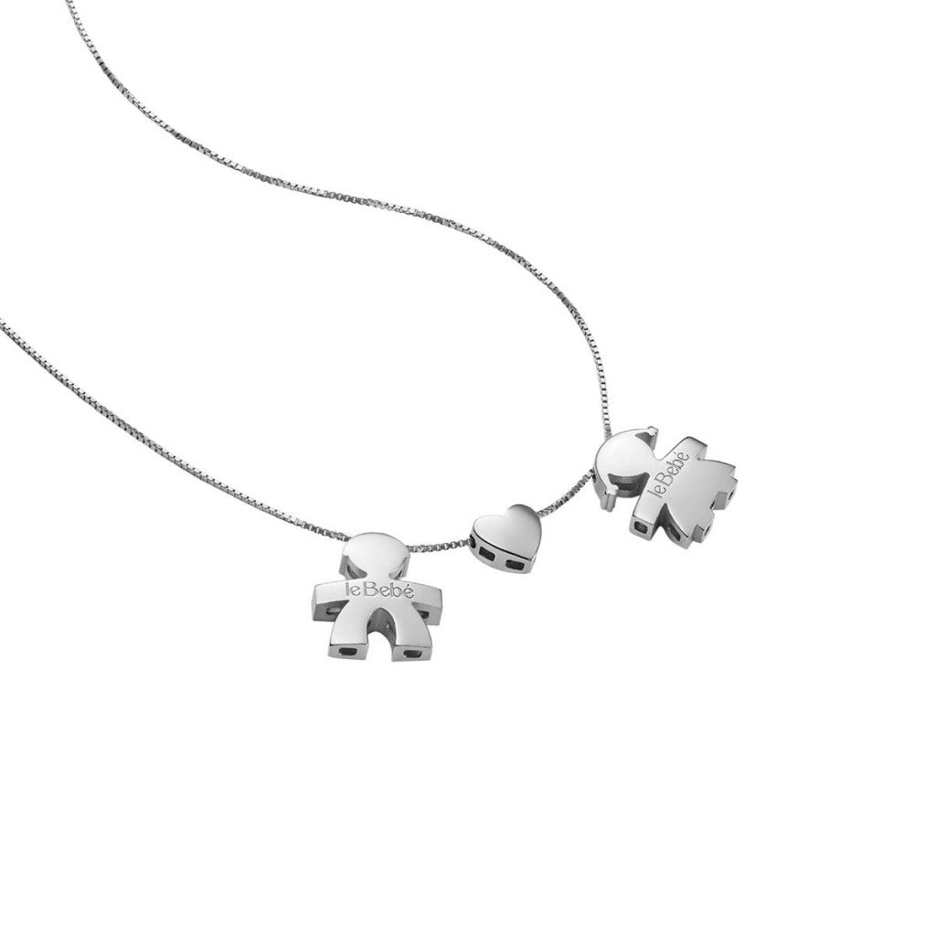 leBebe LBB918-FF Boy-Heart-Girl Necklace in White Gold - LE BEBE