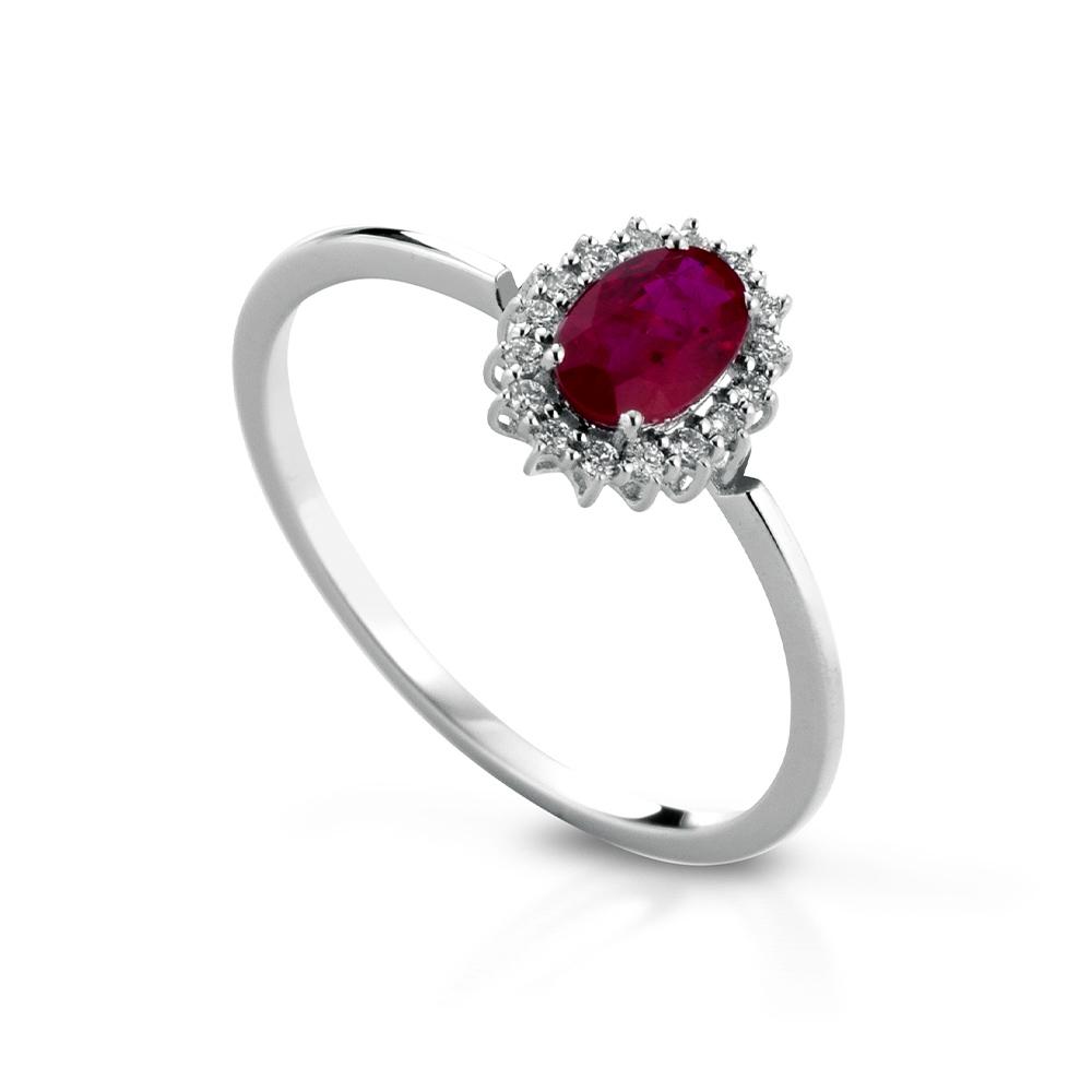 Ring with 0,53ct ruby and 0,07ct diamond surround - LELUNE