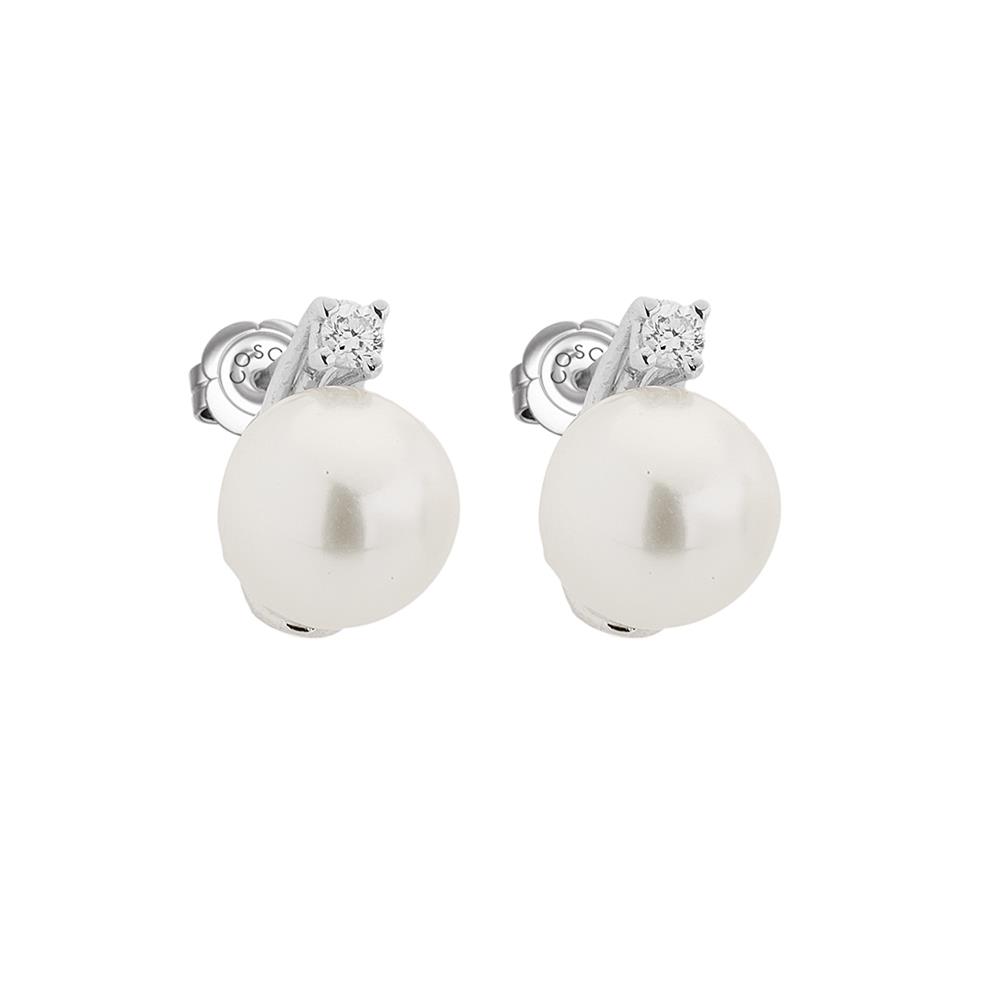 Earrings with AA Akoya pearl Ø 6,5mm and diamond - COSCIA