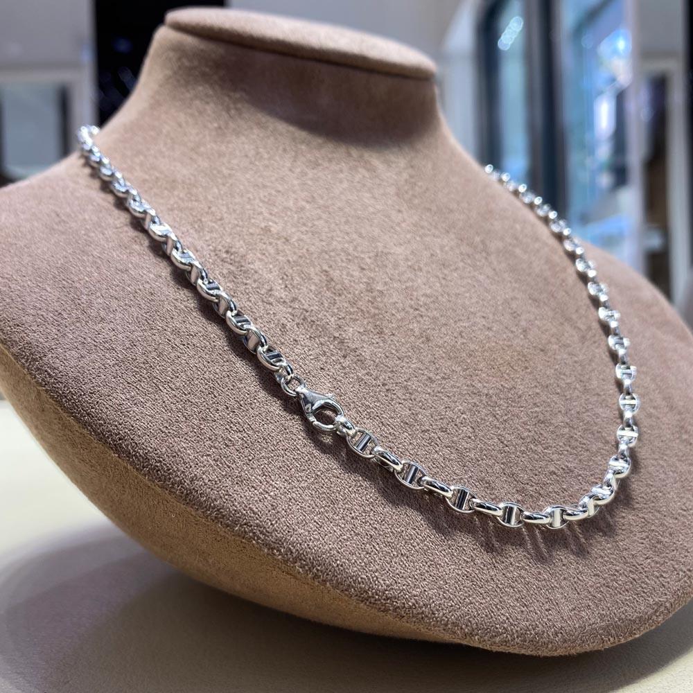  Catena oro bianco 18kt maglia traversina 50 cm  - LUSSO ITALIANO