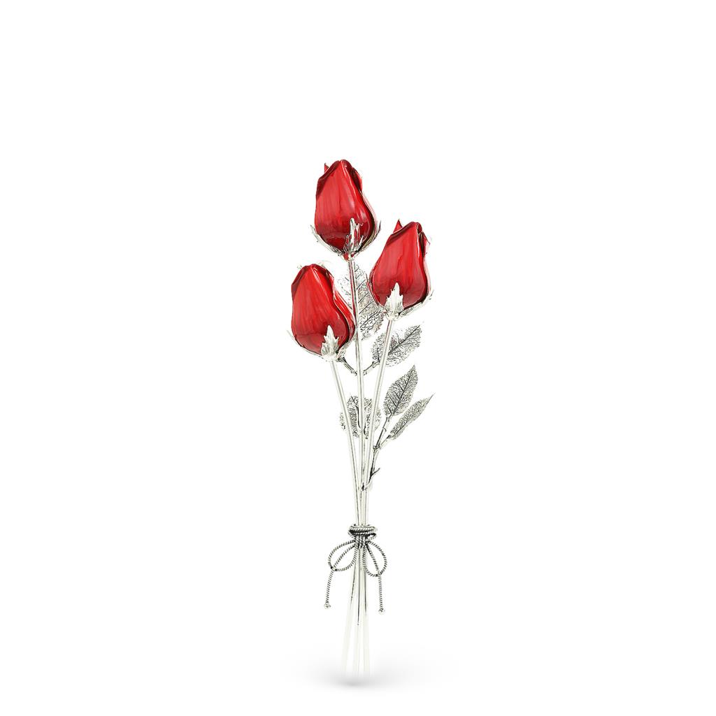 Mazzolino di rose rosse soprammobile in argento e smalto 25cm - GI.RO’ART