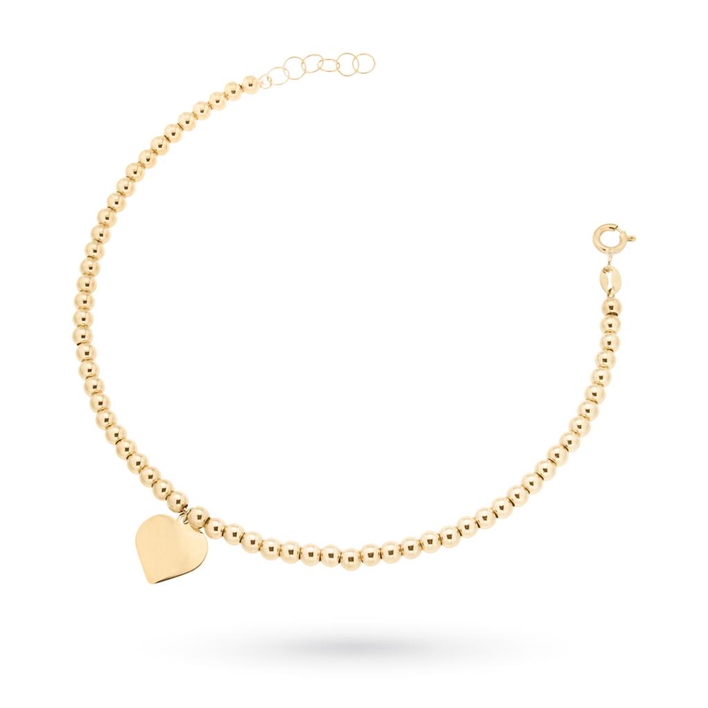Bead bracelet in 18kt yellow gold with heart pendant - LUSSO ITALIANO
