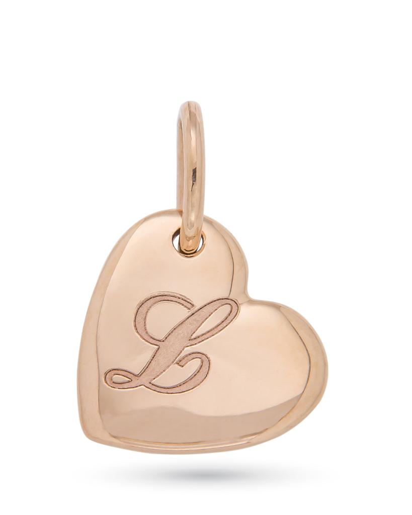 18kt rose gold heart charm with L letter - ORO TREND