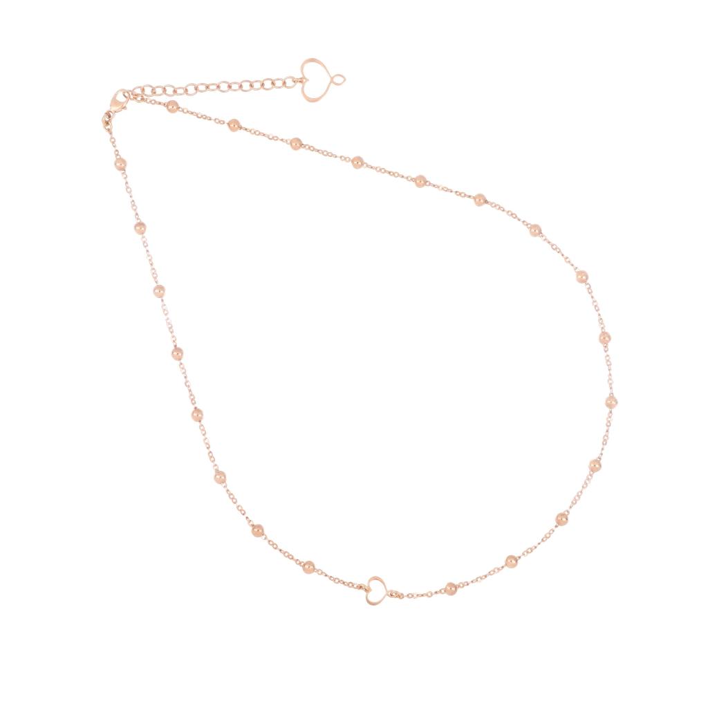 Collana con sferette e cuore traforato in argento rosa