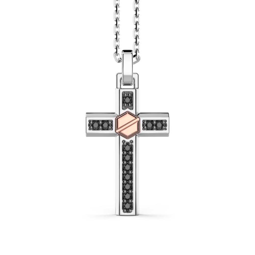 Zancan silver cross necklace with black spinels inside - ZANCAN