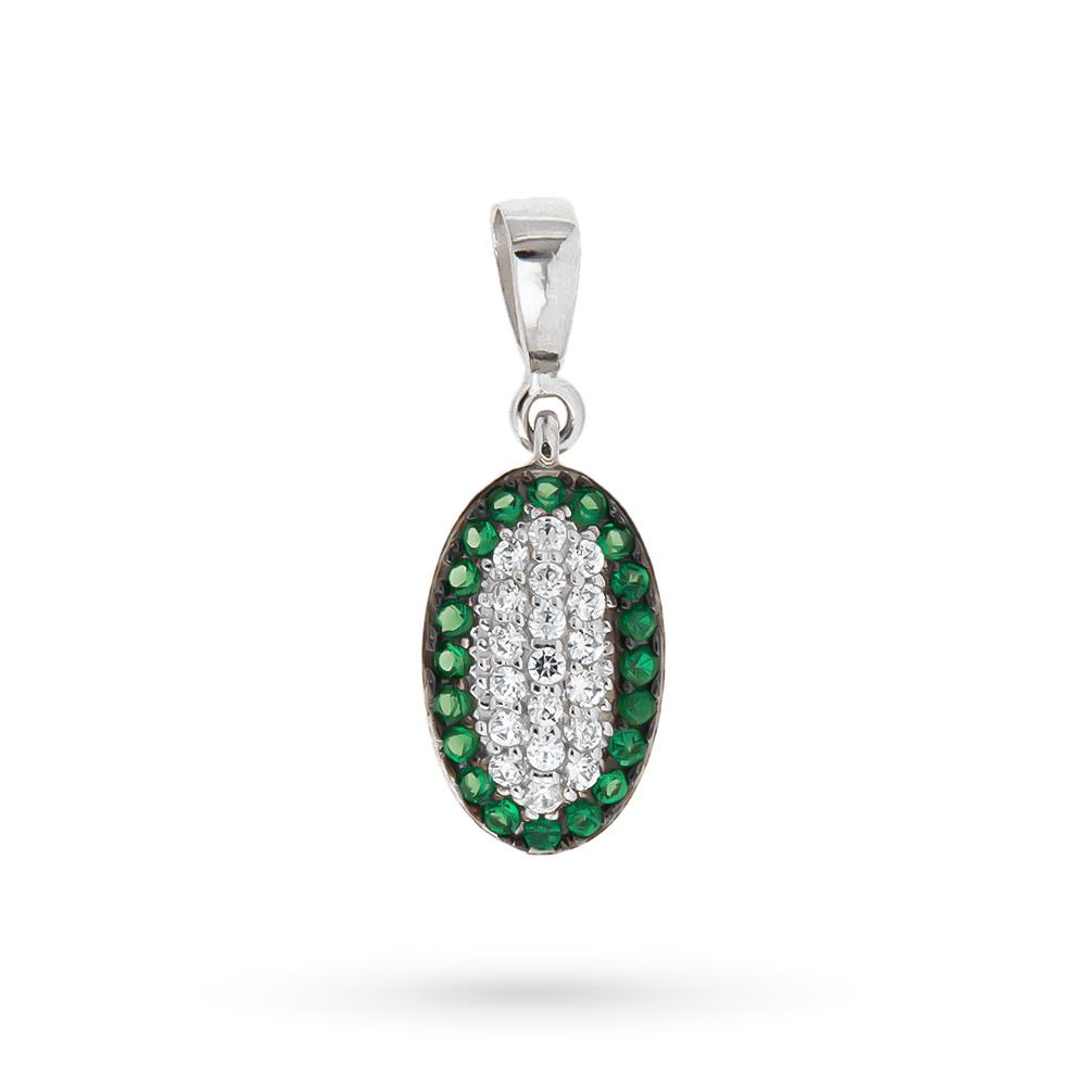 18kt white gold oval pendant with white green gems - LUSSO ITALIANO