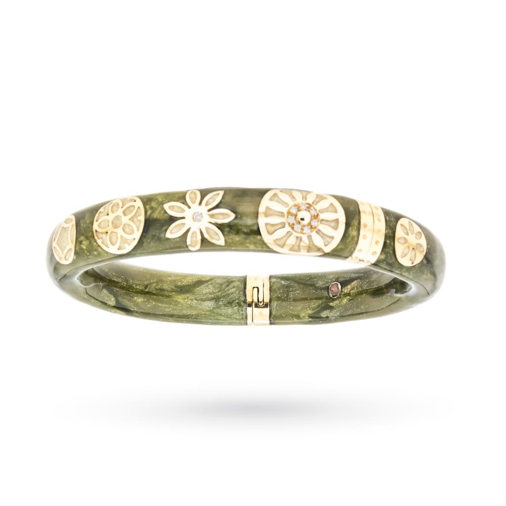Green enamel bracelet in 925 silver and 18kt gold and diamonds - LA NOUVELLE BAGUE