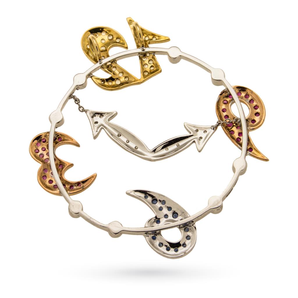  Ciondolo orologio oro bianco zaffiri 1,55ct diamanti 0,23ct - LOCMAN