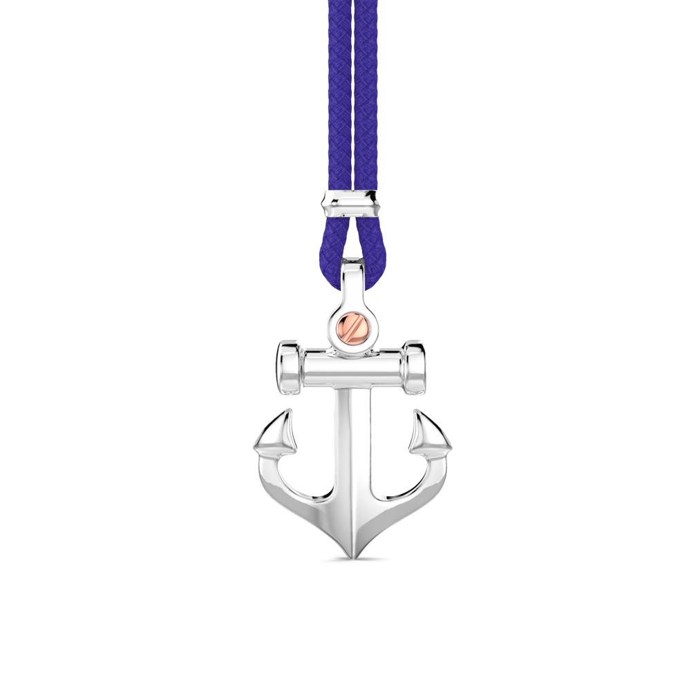 Zancan EXC447-BL kevlar necklace silver anchor pendant - ZANCAN
