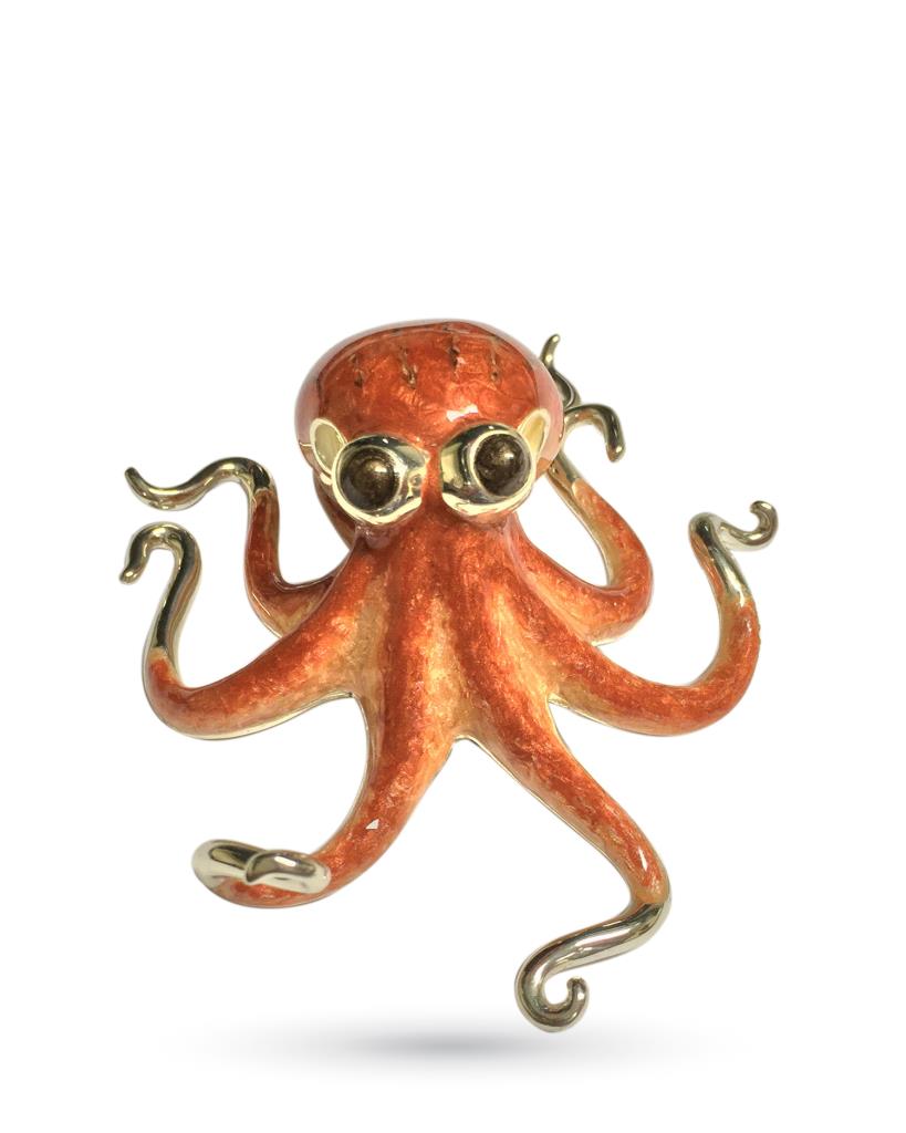 Red octopus in silver and enamel big size - SATURNO
