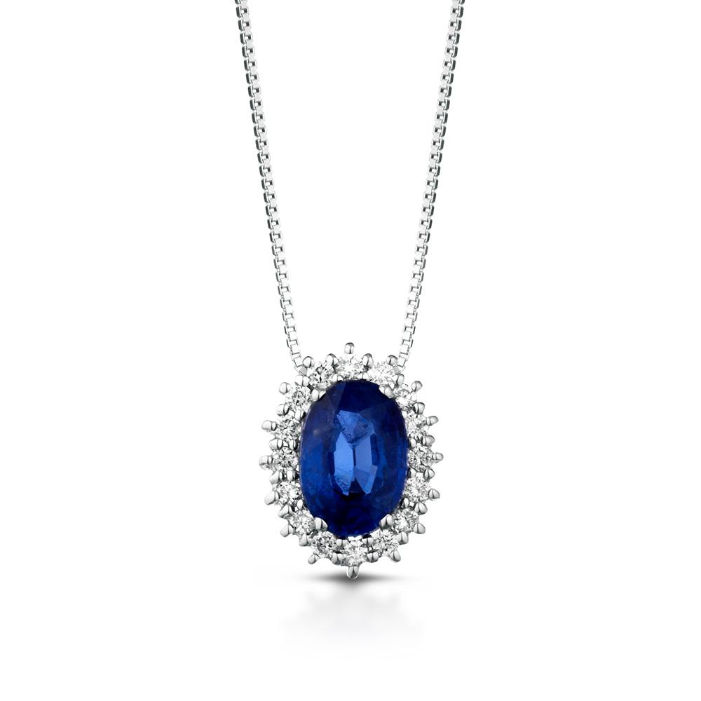 Classic necklace with 0.63ct blue sapphire with brilliant outline - LELUNE