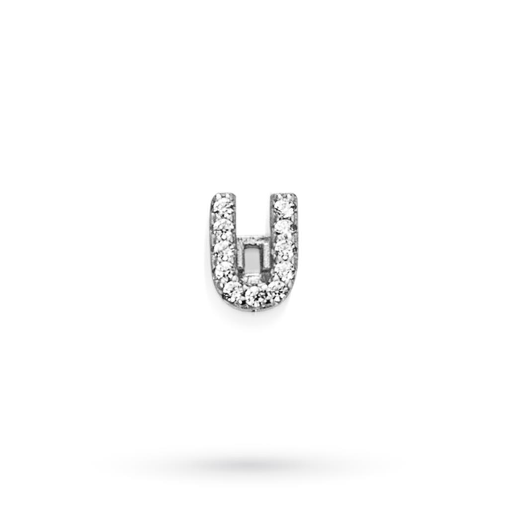 Component letter U in white silver with sapphires - MARCELLO PANE