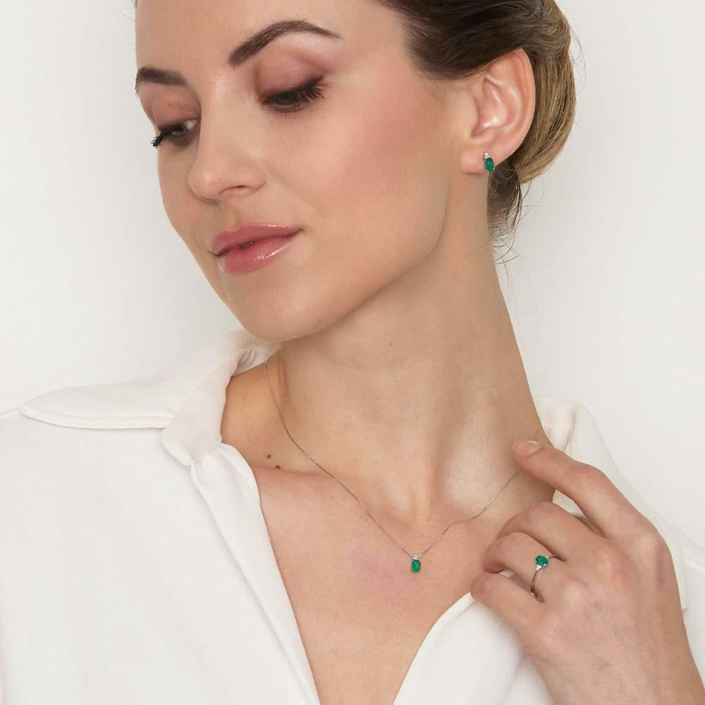  Orecchini in oro con diamanti e smeraldo 0,71ct - LELUNE