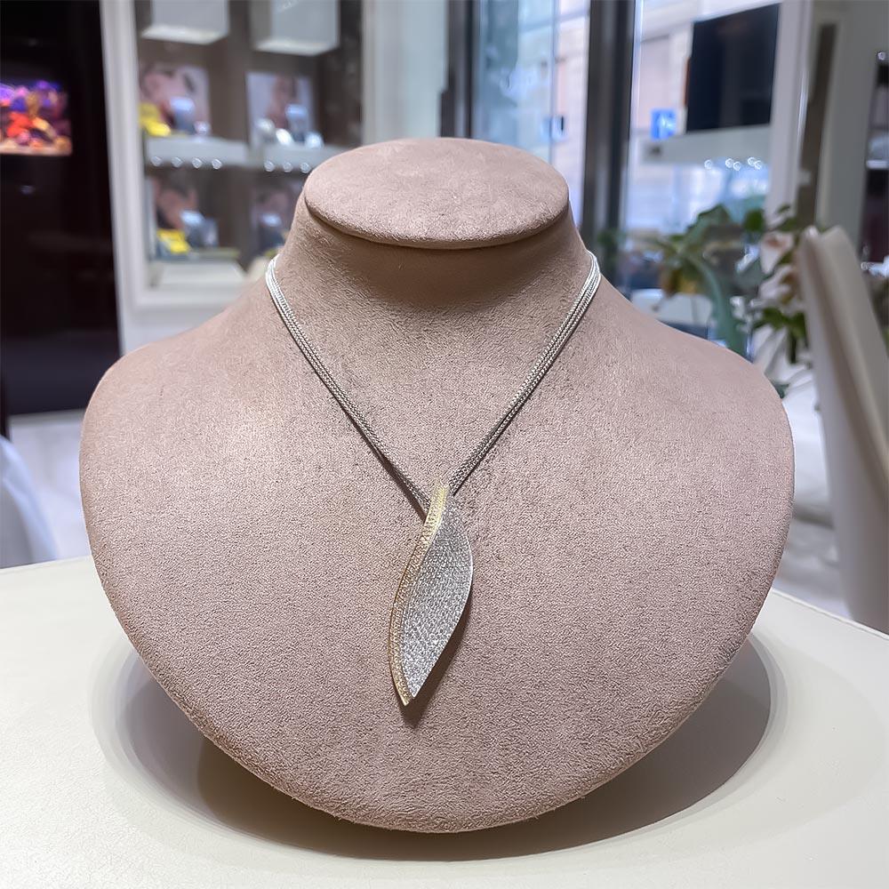  18kt yellow gold diamond leaf necklace - GIORGIO VISCONTI