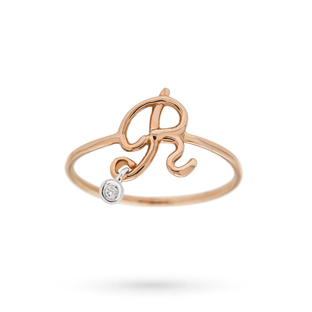 Rose gold letter R diamond wire ring - PINOMARINO