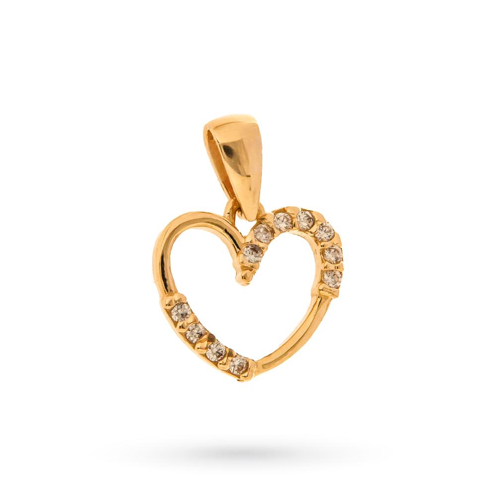 Ciondolo cuore contorno piccole gemme oro giallo 18kt   - LUSSO ITALIANO