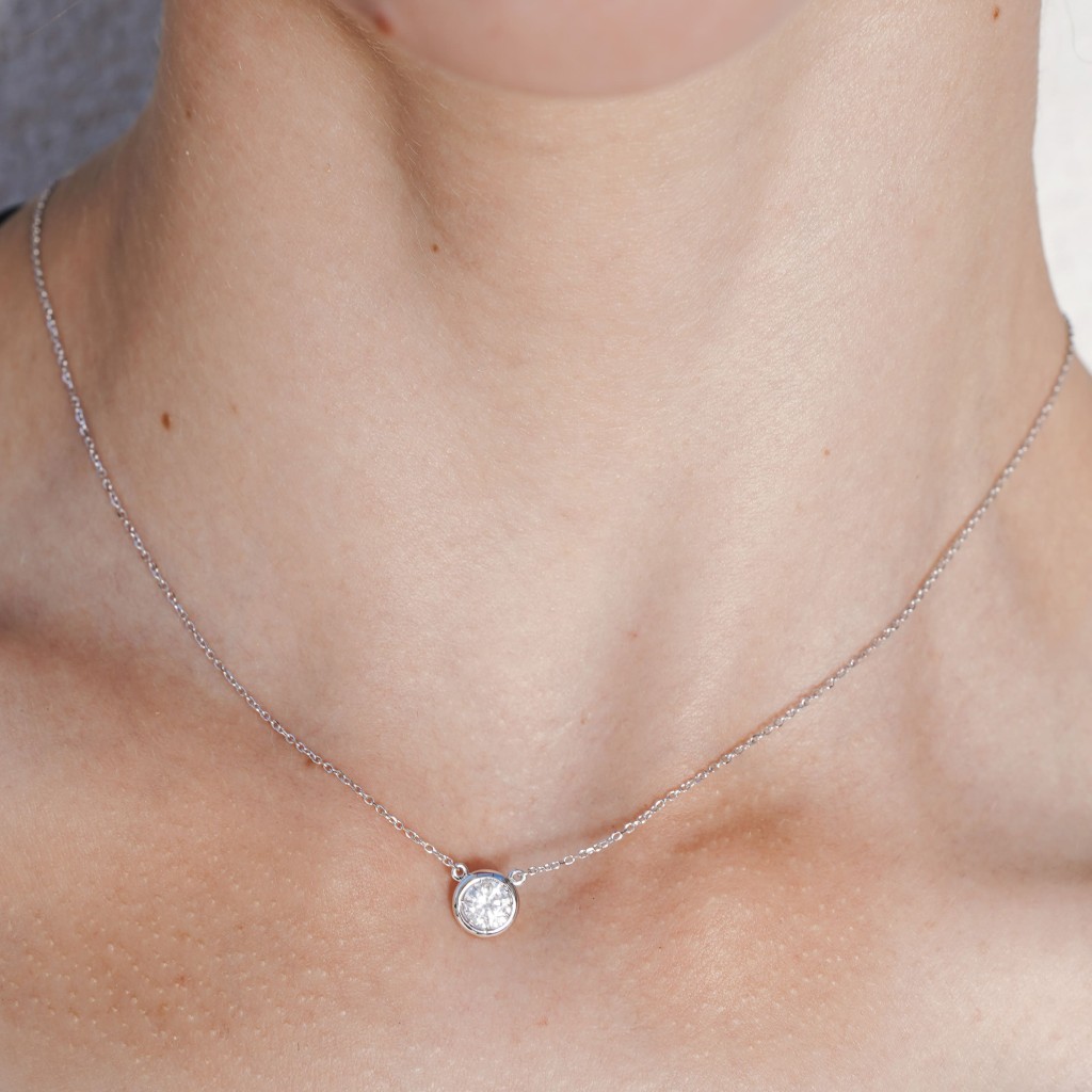  Girocollo Oro Bianco Diamante Solitario 0,70 Carati Lab-Grown - AMA