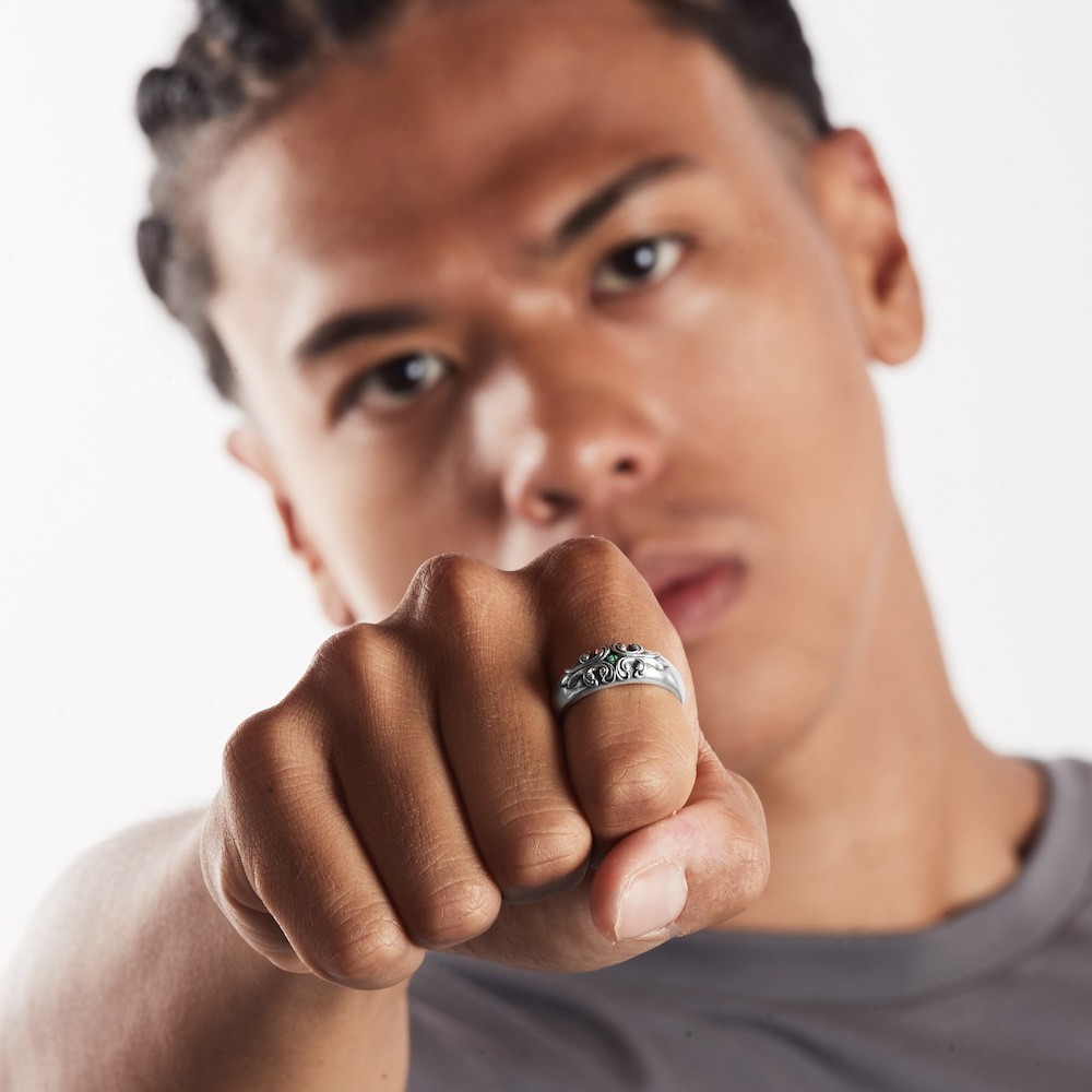  Anello Nove25 Fedina Gotica Soledad in argento con pietra verde - NOVE25