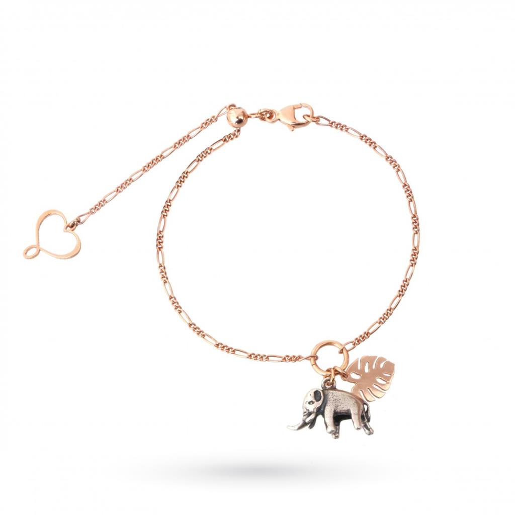 Bracelet with elephant and leaf in rose gold plated 925 silver - MAMAN ET SOPHIE