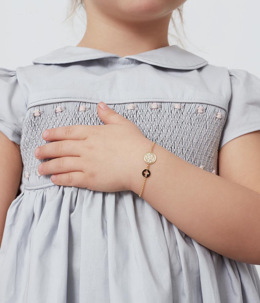  9kt yellow gold bracelet with angel charm and cross - LE BEBE