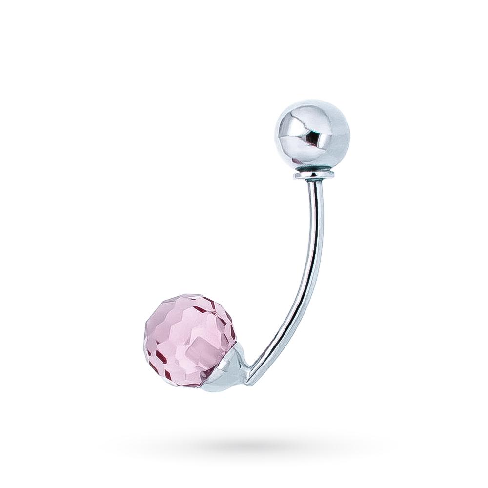 Piercing ombelico oro bianco sfera lucida cristallo rosa - LUSSO ITALIANO