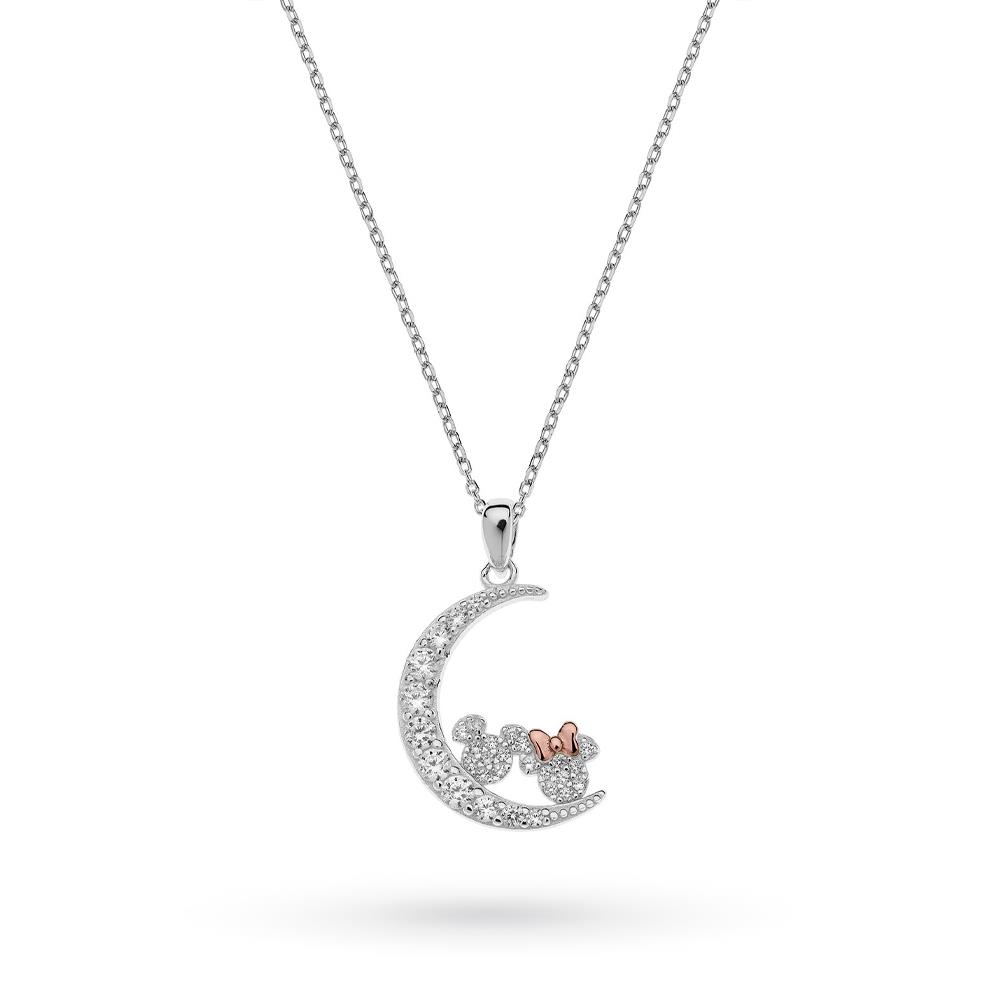 Disney Mickey and Minnie on Moon Kids Silver Necklace - DISNEY