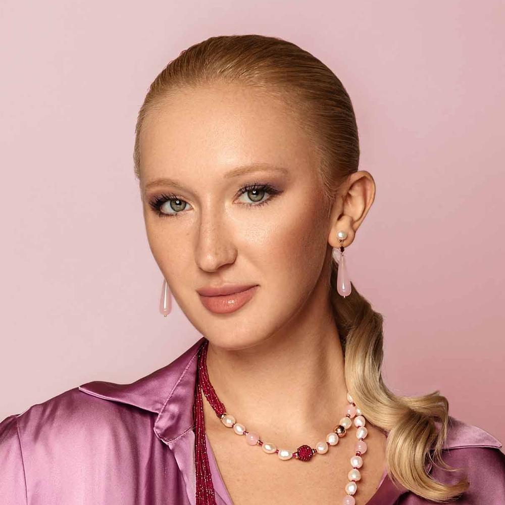  Fresh water pearl earrings pink silver fuchsia pink jade zircon - GLAMOUR