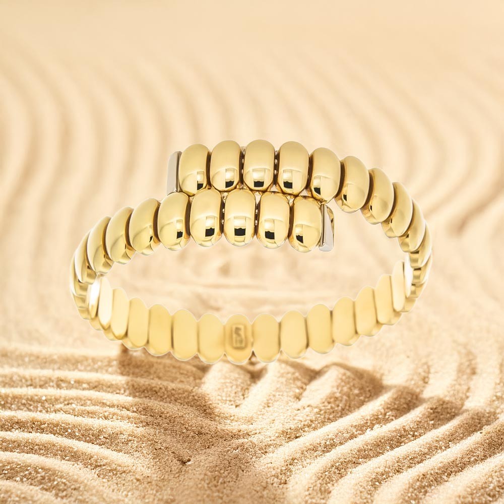  Bracciale rigido in oro giallo con ovalini lucidi - LUSSO ITALIANO